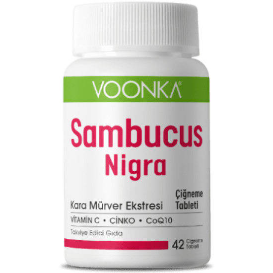 Sambucus Nigra Chewable Tablets, Turkish Black Elderberry Extract, Co-Coenzyme Q10, Zinc, Vitamin C, High Immune Support, 42 Tablet